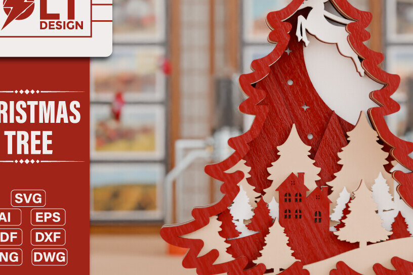 Intra απο ξύλο plywood  Χρώμα wenge 3mm-4mm πάχος - Χριστουγεννιάτικο δέντρο 3D Πολυστρωματική κοπή Δίασταση 20x25 cm INTRAFABR-104435695