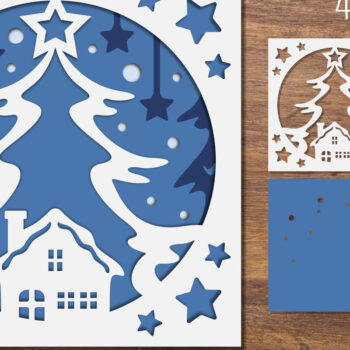 Intra απο ξύλο plywood  Χρώμα wenge 3mm-4mm πάχος - Χριστουγεννιάτικο δέντρο και εγχώριο χαρτί με στρώσεις Δίασταση 20x20 cm INTRAFABR-104363215 - Image 1