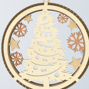 Intra απο ξύλο plywood  Χρώμα wenge 3mm-4mm πάχος - Χριστουγεννιάτικο δέντρο και στολίδι νιφάδα χιονιού Δίασταση 6x6 cm INTRAFABR-104363283