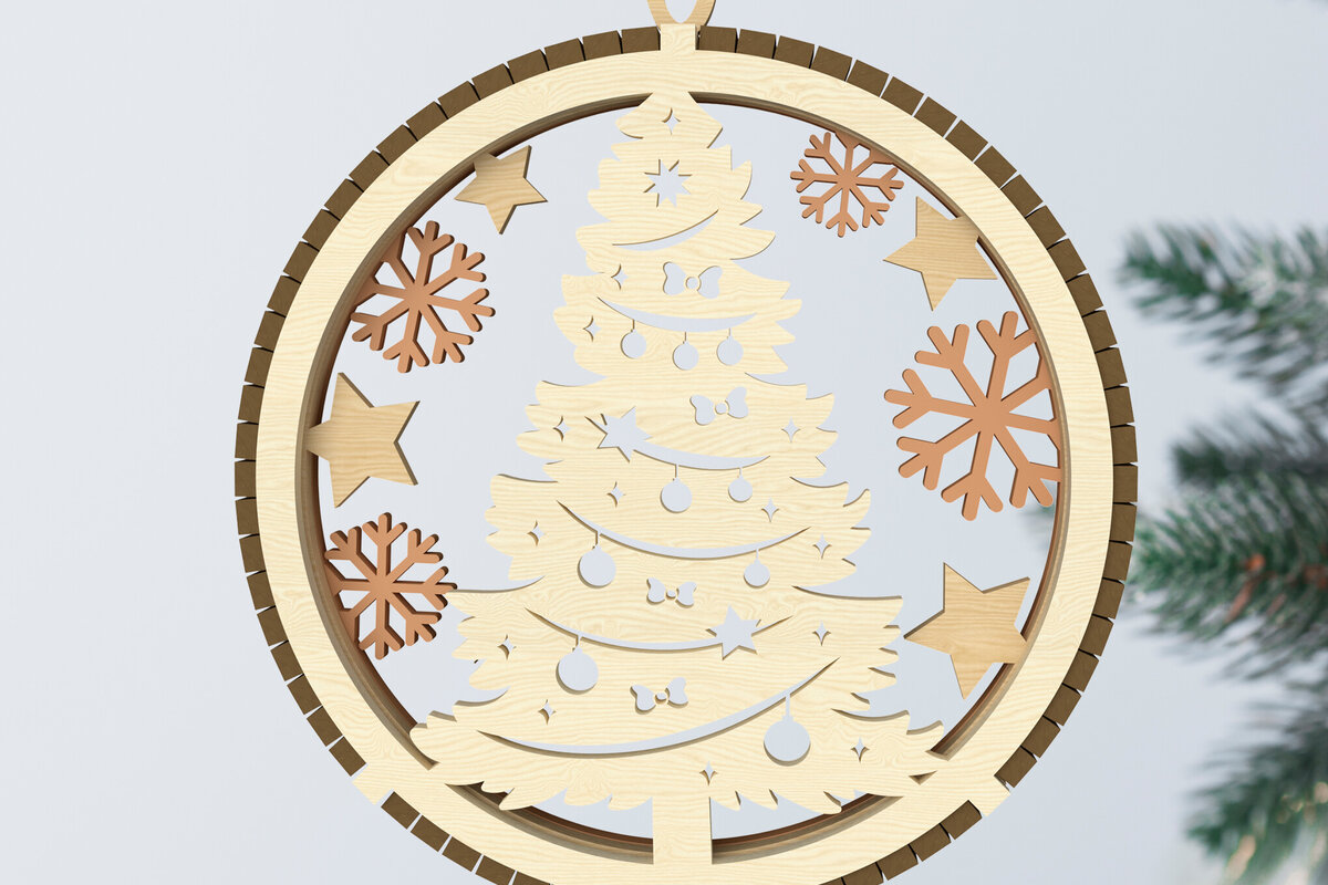 Intra απο ξύλο plywood  Χρώμα wenge 3mm-4mm πάχος - Χριστουγεννιάτικο δέντρο και στολίδι νιφάδα χιονιού Δίασταση 6x6 cm INTRAFABR-104363283