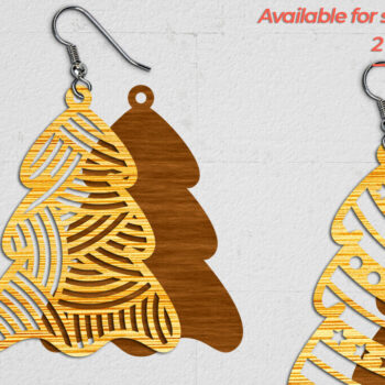 Intra απο ξύλο plywood Χρώμα wenge 3mm-4mm πάχος - Χριστουγεννιάτικα Σκουλαρίκια 1 - Cut File Δίασταση 3x3 cm INTRAFABR-78275624 - Image 2