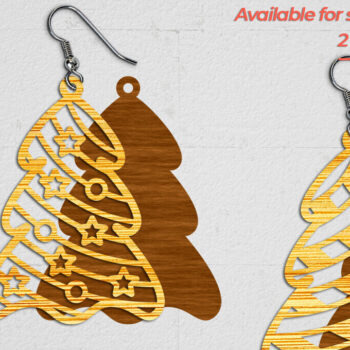 Intra απο ξύλο plywood Χρώμα wenge 3mm-4mm πάχος - Χριστουγεννιάτικα Σκουλαρίκια 2 - Cut File Δίασταση 3x3 cm INTRAFABR-106070584 - Image 2