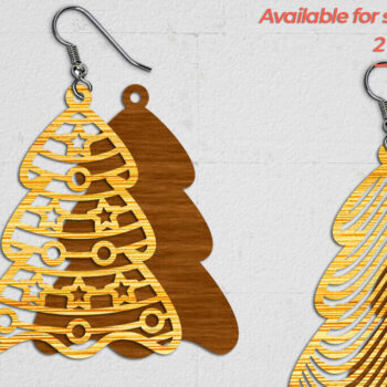 Intra απο ξύλο plywood  Χρώμα wenge 3mm-4mm πάχος - Χριστουγεννιάτικα Σκουλαρίκια 4 - Cut File Δίασταση 3x3 cm INTRAFABR-106070152 - Image 2