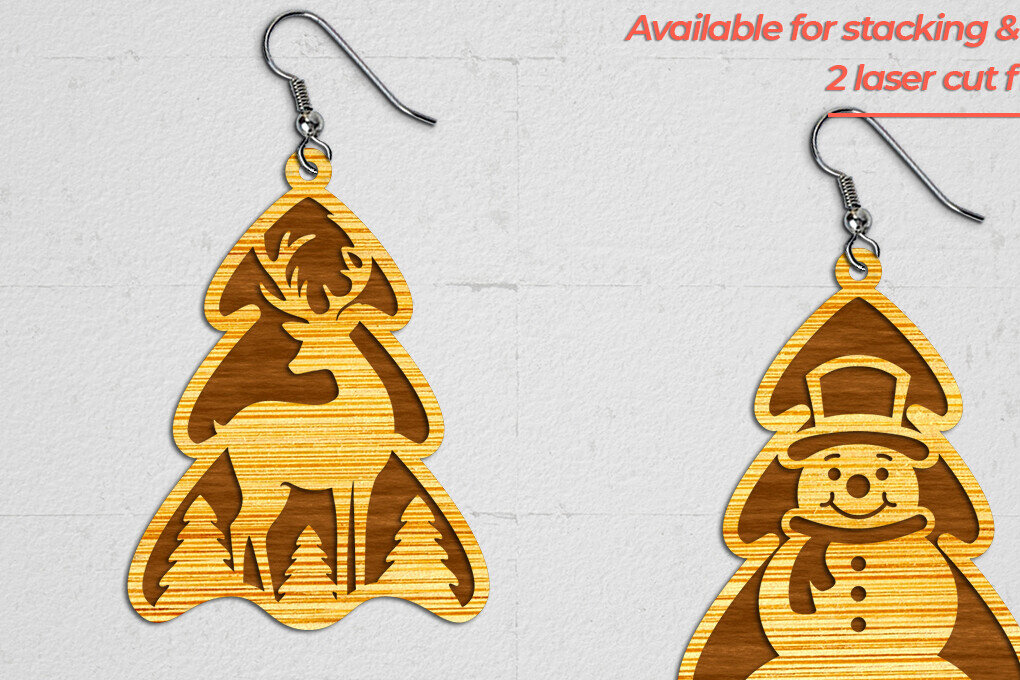 Intra απο ξύλο plywood  Χρώμα wenge 3mm-4mm πάχος - Χριστουγεννιάτικα Σκουλαρίκια 5 - Cut File Δίασταση 3x3 cm INTRAFABR-106070202