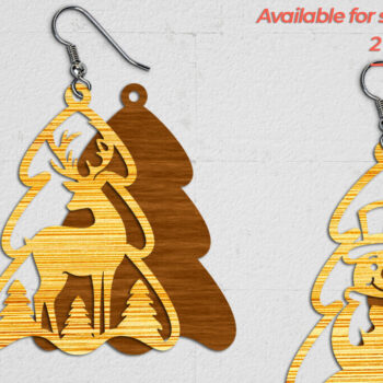 Intra απο ξύλο plywood  Χρώμα wenge 3mm-4mm πάχος - Χριστουγεννιάτικα Σκουλαρίκια 5 - Cut File Δίασταση 3x3 cm INTRAFABR-106070202 - Image 2