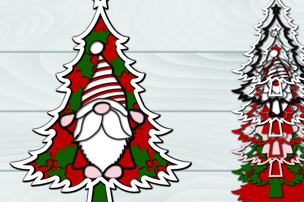 Intra απο ξύλο plywood  Χρώμα wenge 3mm-4mm πάχος - Χριστουγεννιάτικο δέντρο Gnome Paper Cut 3d Δίασταση 1200x1200 cm INTRAFABR-125442159