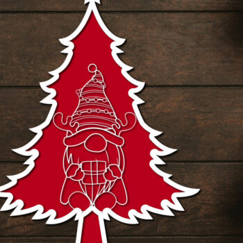 Intra απο ξύλο plywood  Χρώμα wenge 3mm-4mm πάχος - Χριστουγεννιάτικο δέντρο Gnome Paper Cut 3d Δίασταση 1200x1200 cm INTRAFABR-79072387 - Image 1