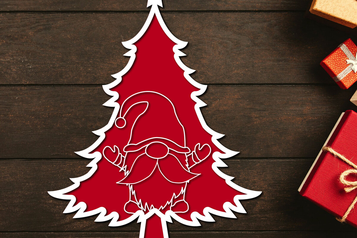 Intra απο ξύλο plywood  Χρώμα wenge 3mm-4mm πάχος - Χριστουγεννιάτικο δέντρο Gnome Paper Cut 3d Δίασταση 1200x1200 cm INTRAFABR-104701911