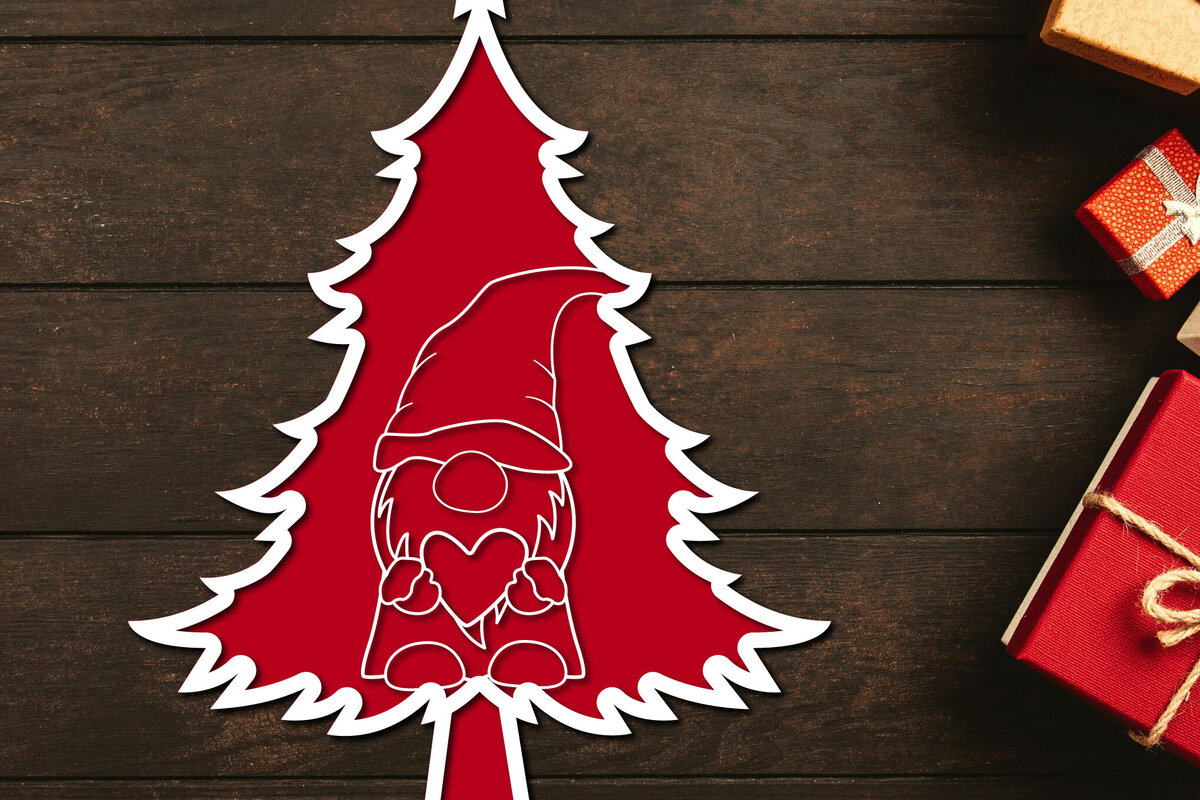 Intra απο ξύλο plywood  Χρώμα wenge 3mm-4mm πάχος - Χριστουγεννιάτικο δέντρο Gnome Paper Cut 3d Δίασταση 1200x1200 cm INTRAFABR-77413241