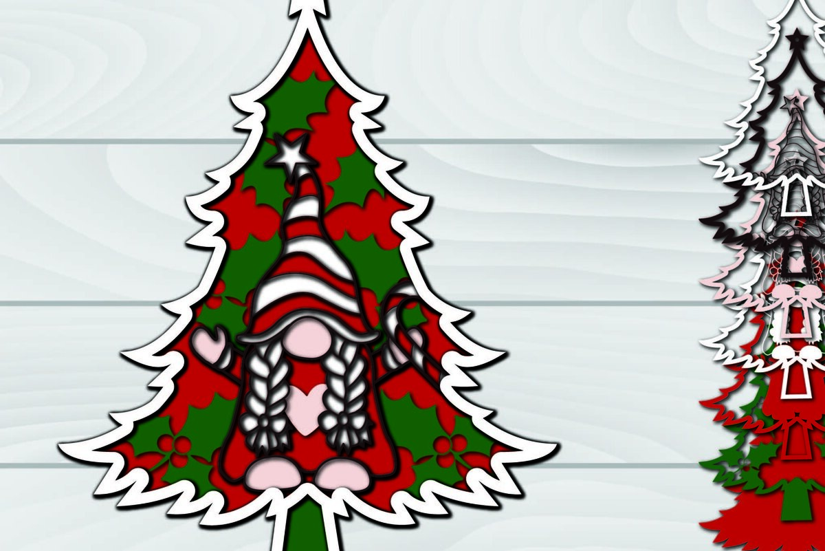 Intra απο ξύλο plywood  Χρώμα wenge 3mm-4mm πάχος - Χριστουγεννιάτικο δέντρο Gnome Paper Cut 3d Δίασταση 1200x1200 cm INTRAFABR-104701927