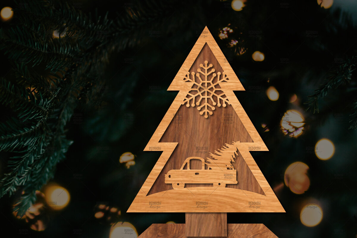 Intra απο ξύλο plywood  Χρώμα wenge 3mm-4mm πάχος - Στάση κοπής χριστουγεννιάτικου δέντρου με λέιζερ Δίασταση 20x20 cm INTRAFABR-105017410