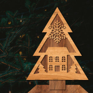 Intra απο ξύλο plywood  Χρώμα wenge 3mm-4mm πάχος - Στάση κοπής χριστουγεννιάτικου δέντρου με λέιζερ Δίασταση 20x20 cm INTRAFABR-105017096