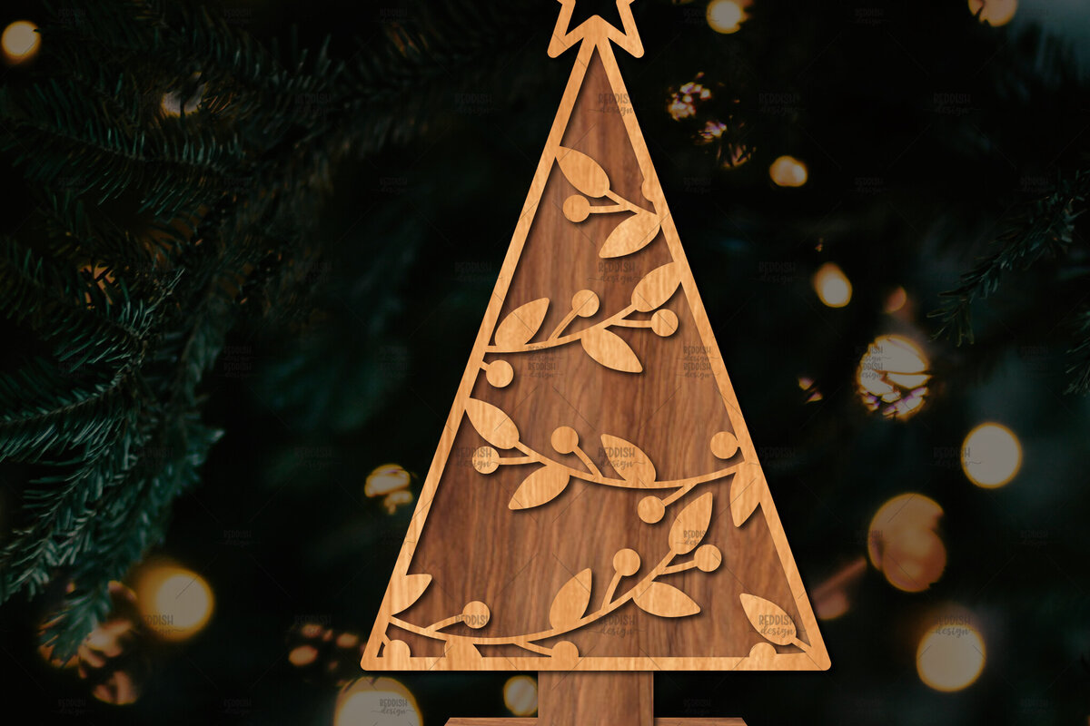 Intra απο ξύλο plywood  Χρώμα wenge 3mm-4mm πάχος - Στάση κοπής χριστουγεννιάτικου δέντρου με λέιζερ Δίασταση 20x20 cm INTRAFABR-75903167