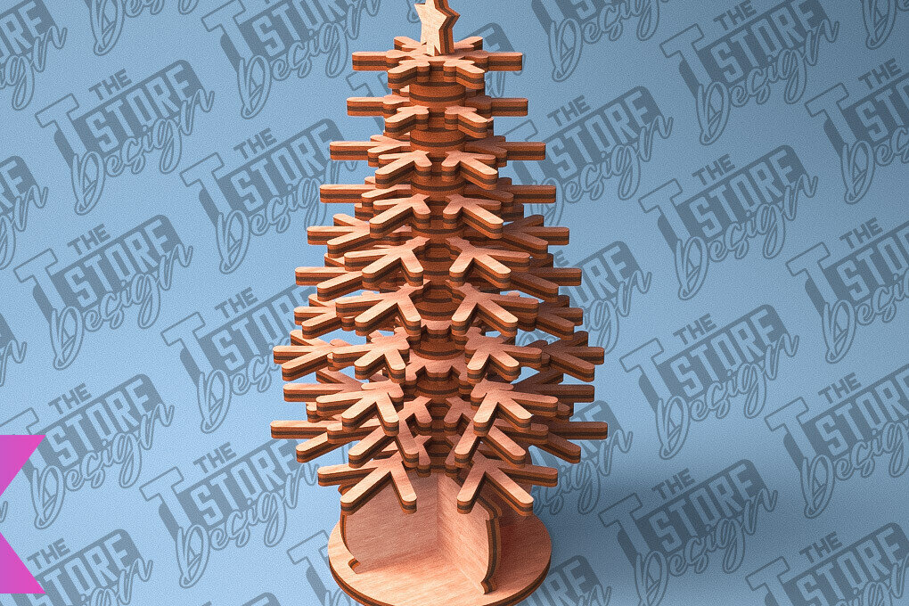 Intra απο ξύλο plywood  Χρώμα wenge 3mm-4mm πάχος - Χριστουγεννιάτικο Δέντρο Κόψιμο με Λέιζερ Δίασταση 15x15 cm INTRAFABR-107424020