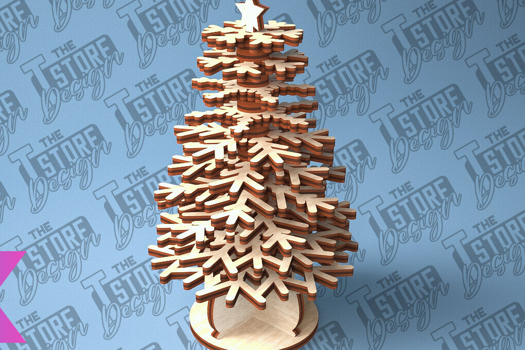 Intra απο ξύλο plywood  Χρώμα wenge 3mm-4mm πάχος - Χριστουγεννιάτικο Δέντρο Κόψιμο με Λέιζερ Δίασταση 15x15 cm INTRAFABR-104380260