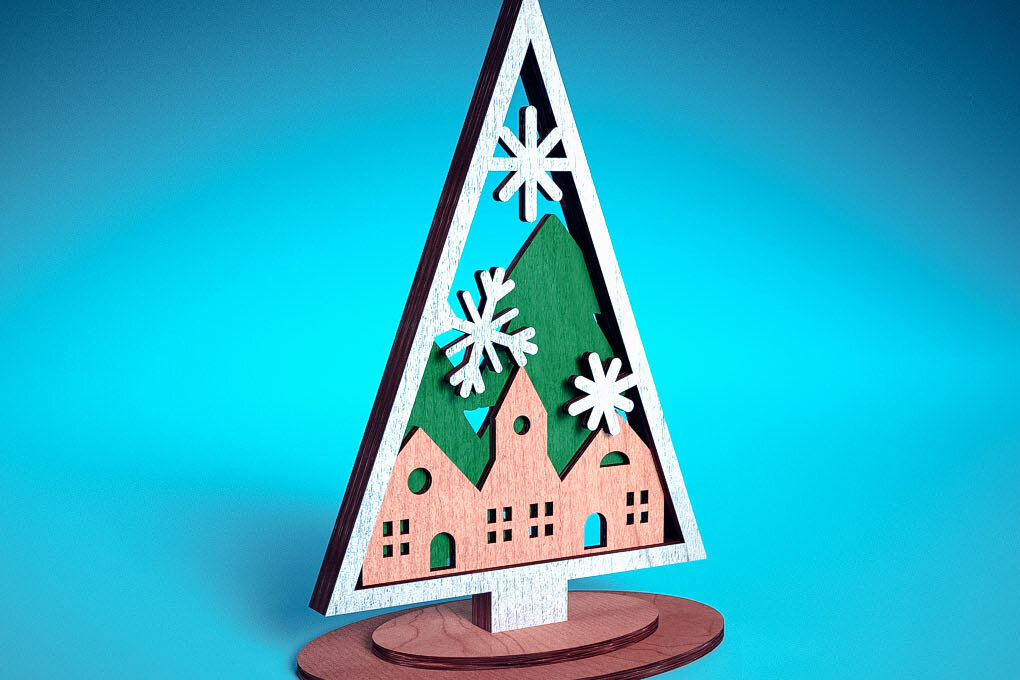 Intra απο ξύλο plywood  Χρώμα wenge 3mm-4mm πάχος - Χριστουγεννιάτικο Δέντρο Κοπή Laser | Χριστούγεννα Δίασταση 15x15 cm INTRAFABR-103509587