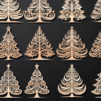 Intra απο ξύλο plywood  Χρώμα wenge 3mm-4mm πάχος - Χριστουγεννιάτικο δέντρο με λέιζερ στολίδια Δίασταση 6x6 cm INTRAFABR-38703872 - Image 1