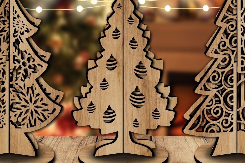 Intra απο ξύλο plywood  Χρώμα wenge 3mm-4mm πάχος - Χριστουγεννιάτικο Δέντρο Κόψιμο με Λέιζερ Δίασταση 15x15 cm INTRAFABR-107015029