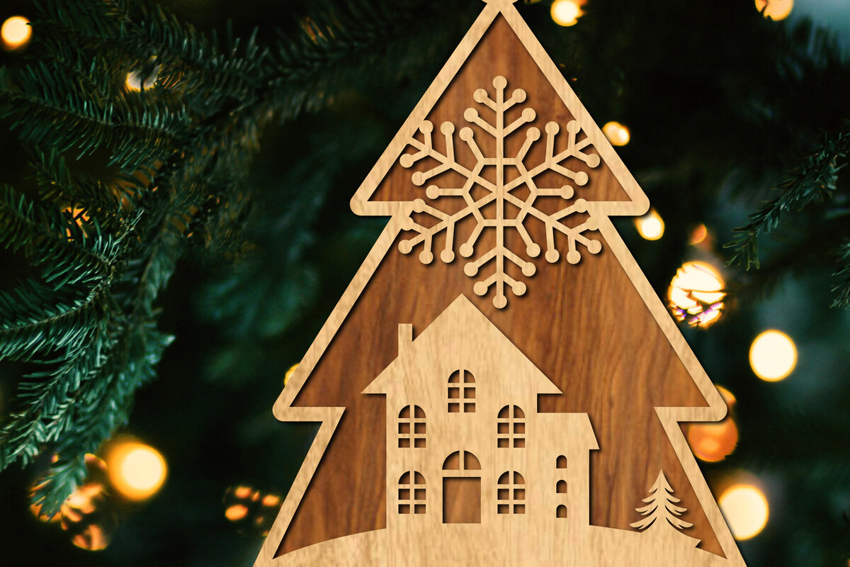 Intra απο ξύλο plywood  Χρώμα wenge 3mm-4mm πάχος - Κόψιμο με λέιζερ στολίδι Χριστουγεννιάτικου Δέντρου Δίασταση 6x6 cm INTRAFABR-104132361