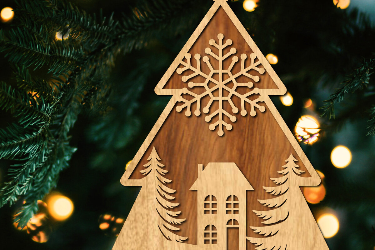 Intra απο ξύλο plywood  Χρώμα wenge 3mm-4mm πάχος - Κόψιμο με λέιζερ στολίδι Χριστουγεννιάτικου Δέντρου Δίασταση 6x6 cm INTRAFABR-106071076