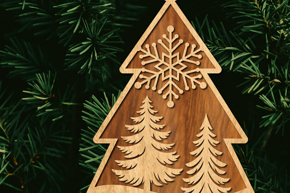 Intra απο ξύλο plywood  Χρώμα wenge 3mm-4mm πάχος - Κόψιμο με λέιζερ στολίδι Χριστουγεννιάτικου Δέντρου Δίασταση 6x6 cm INTRAFABR-106071096