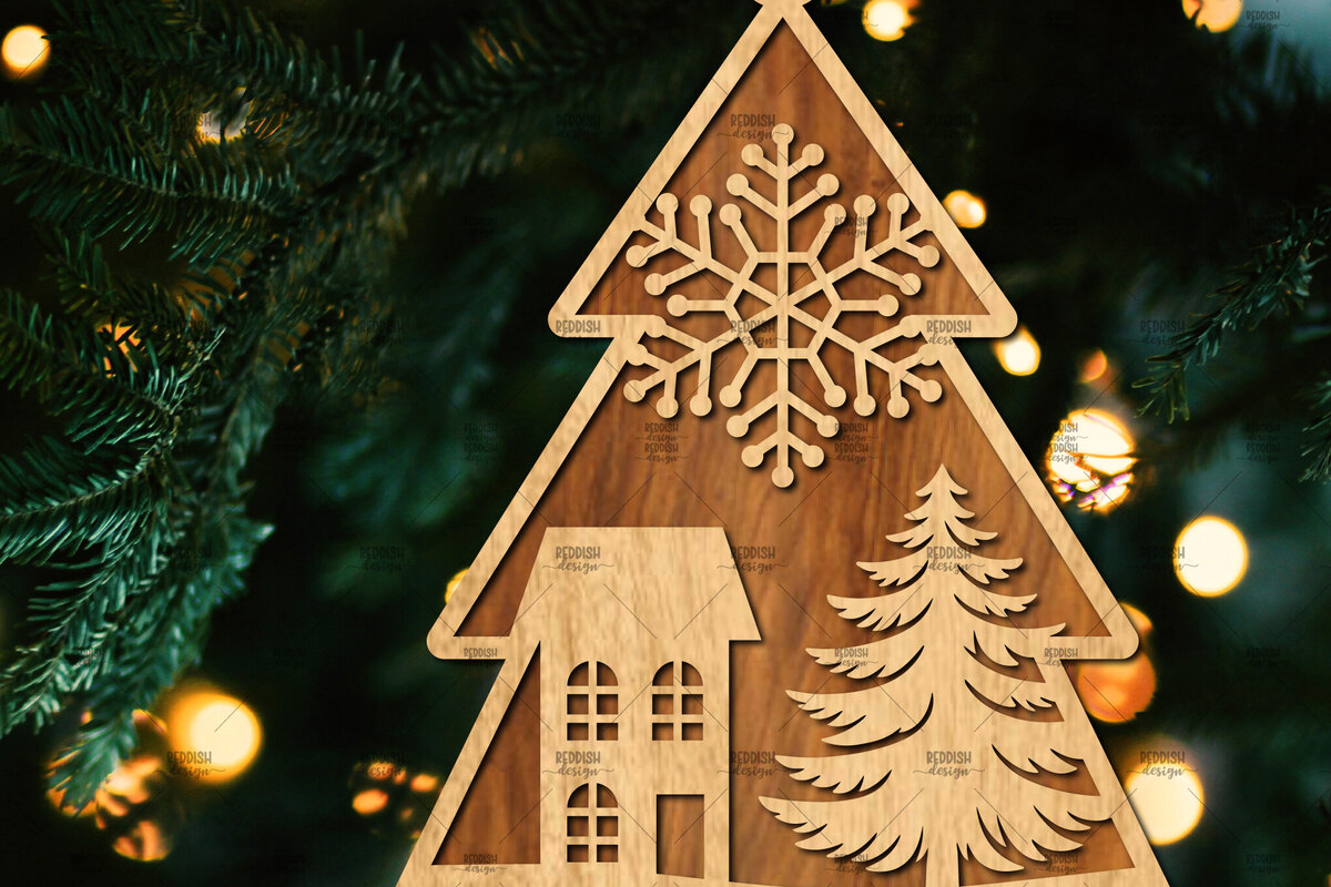 Intra απο ξύλο plywood  Χρώμα wenge 3mm-4mm πάχος - Κόψιμο με λέιζερ στολίδι Χριστουγεννιάτικου Δέντρου Δίασταση 6x6 cm INTRAFABR-78712200