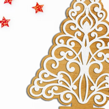 Intra απο ξύλο plywood  Χρώμα wenge 3mm-4mm πάχος - Χριστουγεννιάτικο δέντρο διακοσμημένο κομμένο βάσης Δίασταση 6x7 cm INTRAFABR-103036727 - Image 1