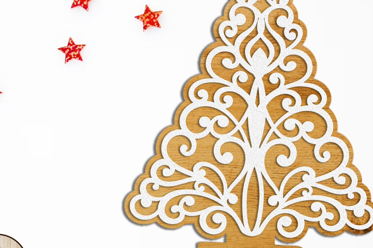 Intra απο ξύλο plywood  Χρώμα wenge 3mm-4mm πάχος - Χριστουγεννιάτικο δέντρο διακοσμημένο κομμένο βάσης Δίασταση 6x7 cm INTRAFABR-103036727