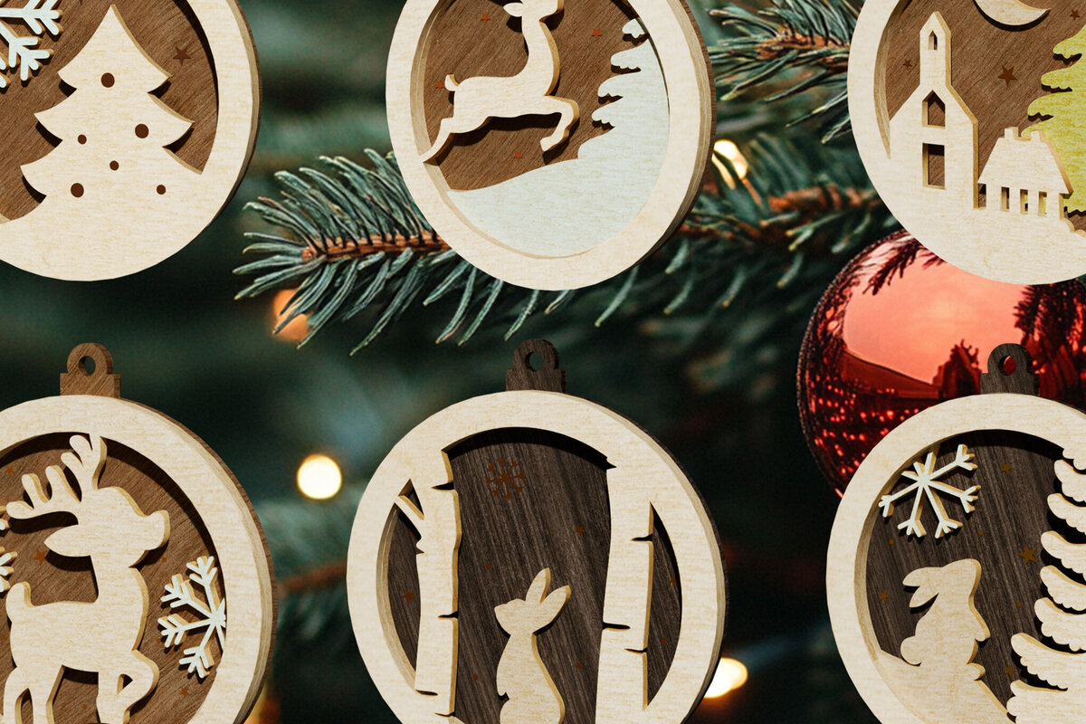Intra απο ξύλο plywood  Χρώμα wenge 3mm-4mm πάχος - Σετ πρότυπα χριστουγεννιάτικου δέντρου στολίδια Δίασταση 2x2 cm INTRAFABR-105850515