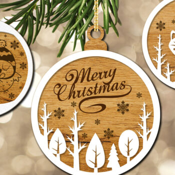 Intra απο ξύλο plywood  Χρώμα wenge 3mm-4mm πάχος - Σετ χριστουγεννιάτικο δέντρο στρογγυλά στολίδια Δίασταση 6x4 cm INTRAFABR-75317972 - Image 1