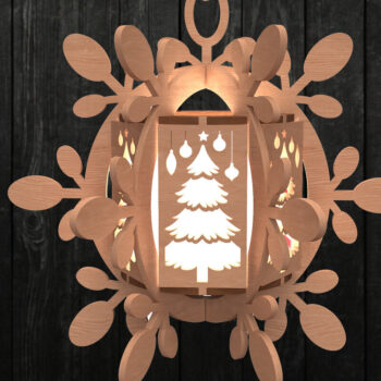 Intra απο ξύλο plywood Χρώμα wenge 3mm-4mm πάχος - Φανάρι χριστουγεννιάτικου δέντρου με νιφάδες χιονιού Δίασταση 30x20 cm INTRAFABR-74439478 - Image 1