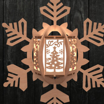 Intra απο ξύλο plywood Χρώμα wenge 3mm-4mm πάχος - Φανάρι χριστουγεννιάτικου δέντρου με νιφάδες χιονιού Δίασταση 30x20 cm INTRAFABR-102202876 - Image 1