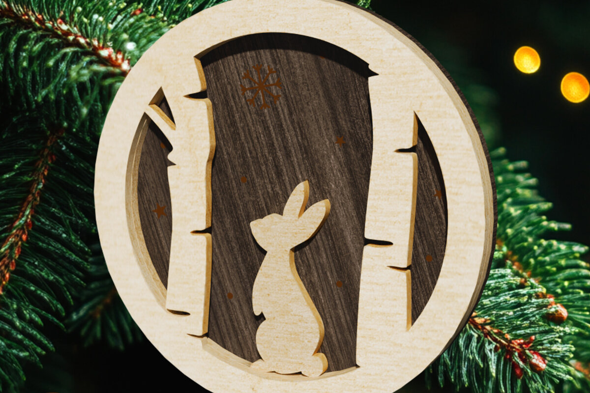 Intra απο ξύλο plywood  Χρώμα wenge 3mm-4mm πάχος - Παιχνίδι χριστουγεννιάτικου δέντρου με πρότυπο κουνελιών Δίασταση 2x2 cm INTRAFABR-104163714