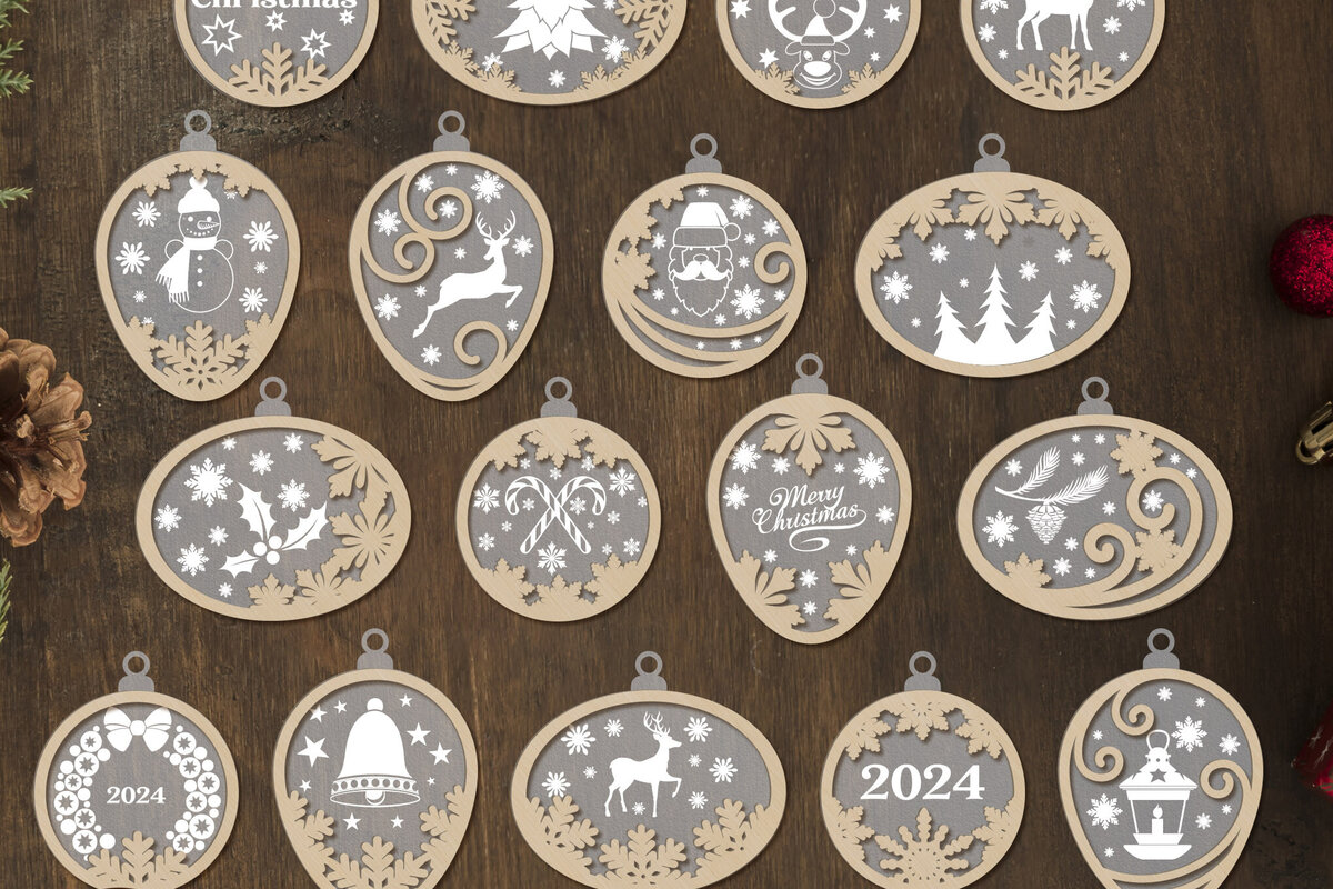 Intra απο ξύλο plywood  Χρώμα wenge 3mm-4mm πάχος - Χριστουγεννιάτικο Δέντρο Παιχνίδια Σετ στολίδια Δίασταση 4x4 cm INTRAFABR-12701942