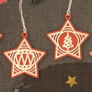 Intra απο ξύλο plywood  Χρώμα wenge 3mm-4mm πάχος - Χριστουγεννιάτικο Δέντρο Παιχνίδια Αστέρια / Δίασταση 6x6 cm INTRAFABR-103636139