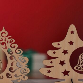 Intra απο ξύλο plywood  Χρώμα wenge 3mm-4mm πάχος - Χριστουγεννιάτικο δέντρο με μοτίβο διακόσμηση Δίασταση 30x20 cm INTRAFABR-74886590 - Image 1