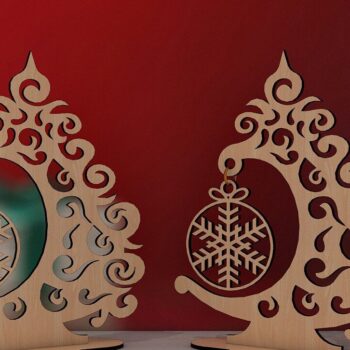 Intra απο ξύλο plywood  Χρώμα wenge 3mm-4mm πάχος - Χριστουγεννιάτικο δέντρο με μοτίβο διακόσμηση Δίασταση 30x20 cm INTRAFABR-74886590 - Image 4