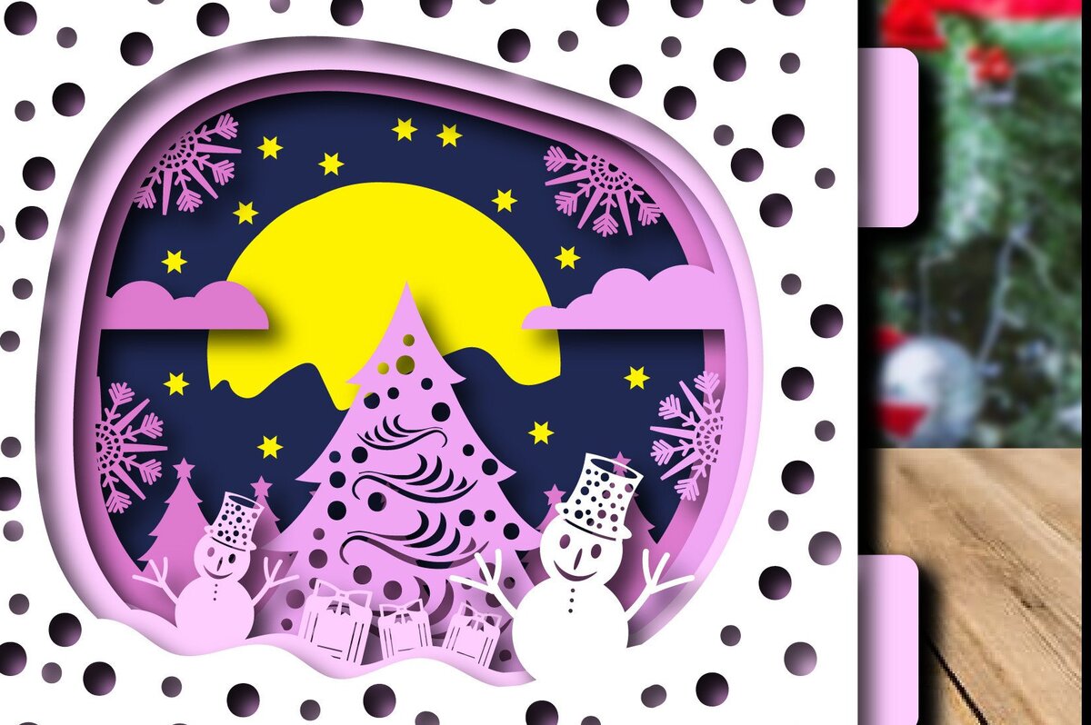 Intra απο ξύλο plywood  Χρώμα wenge 3mm-4mm πάχος - Χριστουγεννιάτικο δέντρο με αναδυόμενη κάρτα Snow Man Δίασταση 15x15 cm INTRAFABR-74886646