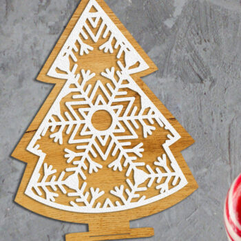 Intra απο ξύλο plywood Χρώμα wenge 3mm-4mm πάχος - Χριστουγεννιάτικο δέντρο με στολίδια από νιφάδες χιονιού Δίασταση 6x7 cm INTRAFABR-74886781 - Image 3