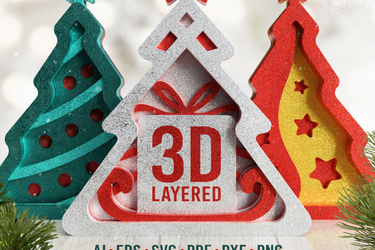 Intra απο ξύλο plywood  Χρώμα wenge 3mm-4mm πάχος - Χριστουγεννιάτικα δέντρα 3D Layered Cut Files Δίασταση 20x25 cm INTRAFABR-74886871