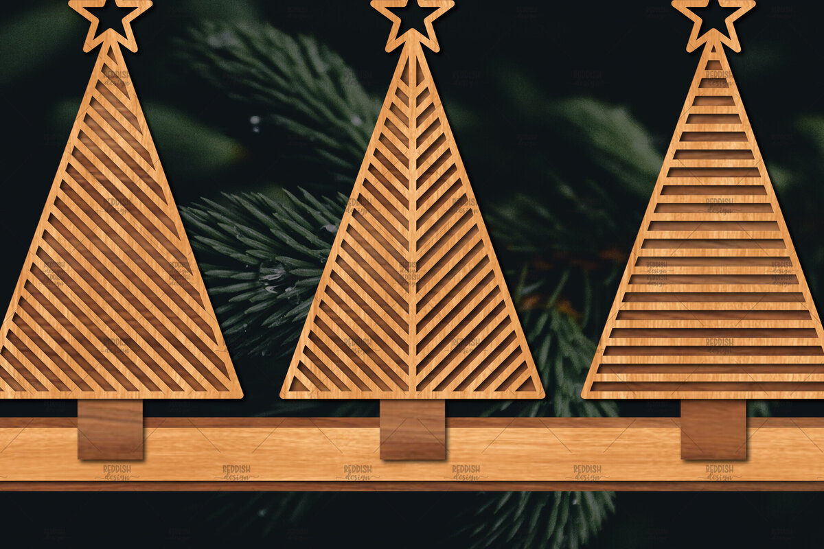 Intra απο ξύλο plywood  Χρώμα wenge 3mm-4mm πάχος - Χριστουγεννιάτικα δέντρα με λέιζερ Δίασταση 20x20 cm INTRAFABR-100534590