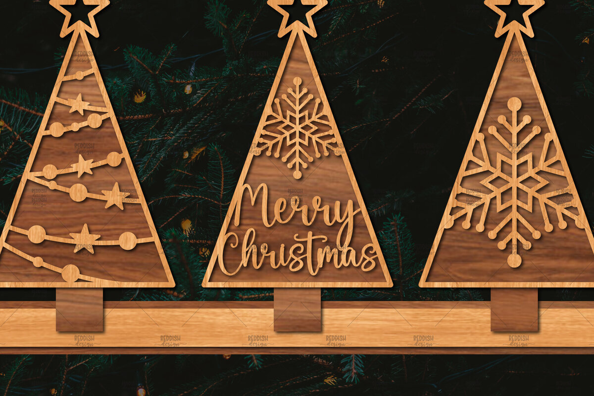 Intra απο ξύλο plywood  Χρώμα wenge 3mm-4mm πάχος - Χριστουγεννιάτικα δέντρα με λέιζερ Δίασταση 20x20 cm INTRAFABR-100534707