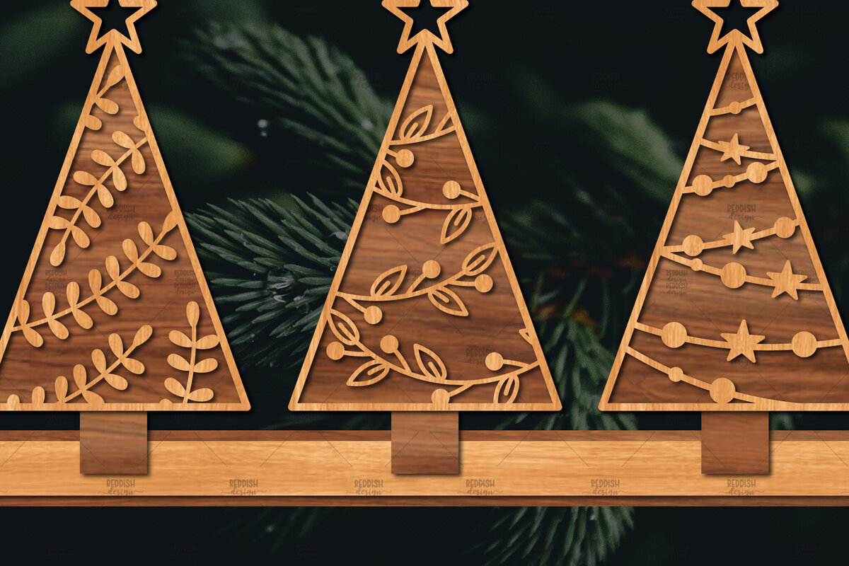 Intra απο ξύλο plywood  Χρώμα wenge 3mm-4mm πάχος - Χριστουγεννιάτικα δέντρα με λέιζερ Δίασταση 20x20 cm INTRAFABR-100534867