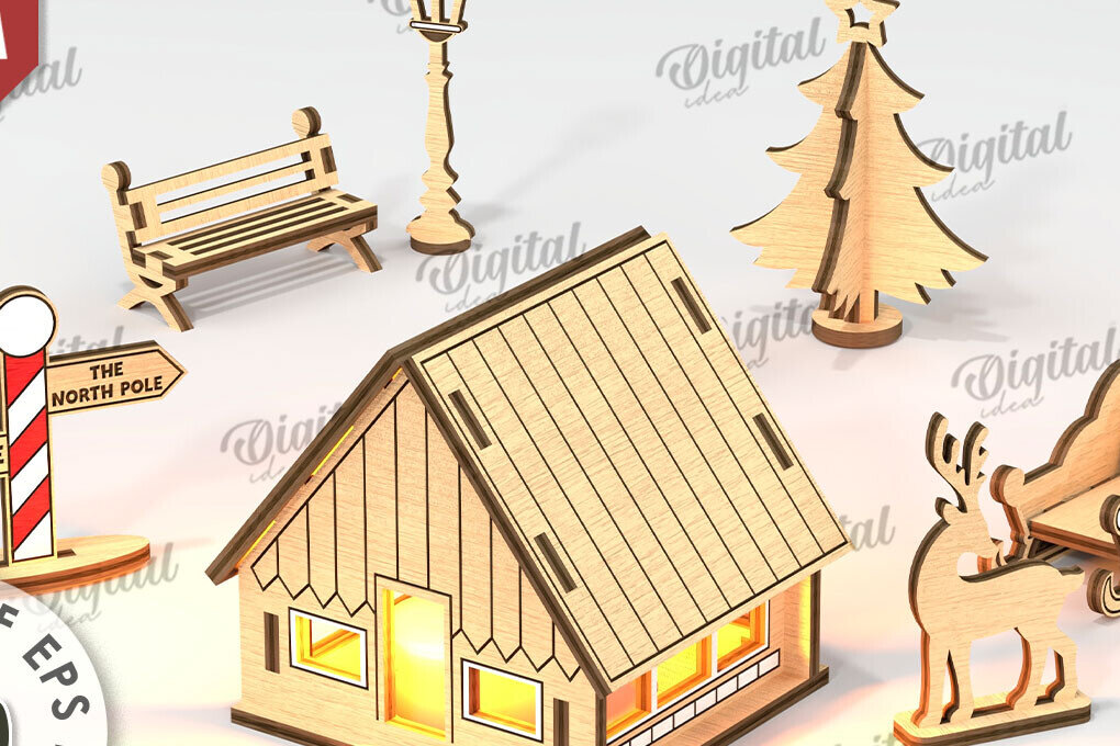 Intra απο ξύλο plywood  Χρώμα wenge 3mm-4mm πάχος - Χριστουγεννιάτικου χωριού. Χριστουγεννιάτικη διακόσμηση Δίασταση 15x15 cm INTRAFABR-76588483