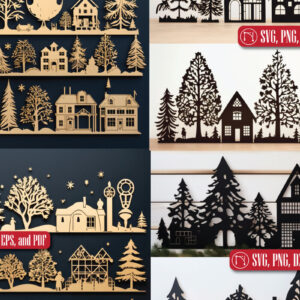 Intra απο ξύλο plywood  Χρώμα wenge 3mm-4mm πάχος - Χριστουγεννιάτικο Χωριό Mega Bundle Δίασταση 4x4 cm INTRAFABR-102017308