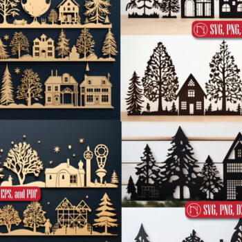 Intra απο ξύλο plywood  Χρώμα wenge 3mm-4mm πάχος - Χριστουγεννιάτικο Χωριό Mega Bundle Δίασταση 4x4 cm INTRAFABR-102017308 - Image 1