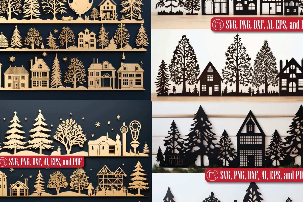 Intra απο ξύλο plywood  Χρώμα wenge 3mm-4mm πάχος - Χριστουγεννιάτικο Χωριό Mega Bundle Δίασταση 4x4 cm INTRAFABR-102017308