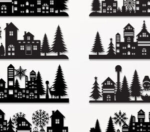 Intra απο ξύλο plywood  Χρώμα wenge 3mm-4mm πάχος - Πακέτο χριστουγεννιάτικου χωριού Paper Cut Δίασταση 15x15 cm INTRAFABR-105340405