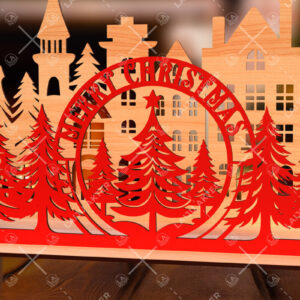 Intra απο ξύλο plywood  Χρώμα wenge 3mm-4mm πάχος - Χριστουγεννιάτικο χωριό Scene Δίασταση 15x15 cm INTRAFABR-105340459