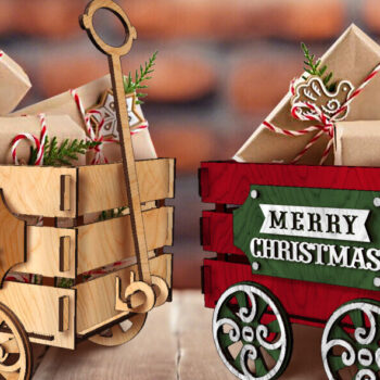 Intra απο ξύλο plywood  Χρώμα wenge 3mm-4mm πάχος - Christmas Wagon | για Laser και Cut Δίασταση 15x15 cm INTRAFABR-105340588 - Image 1